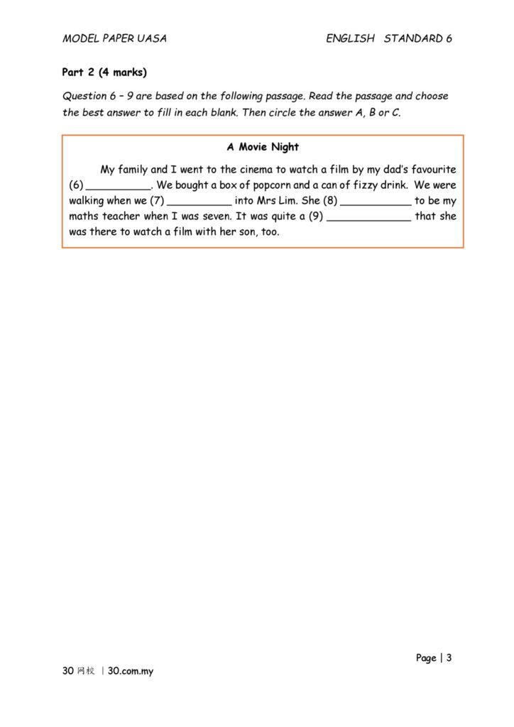 Year 5 English Exam Paper Uasa