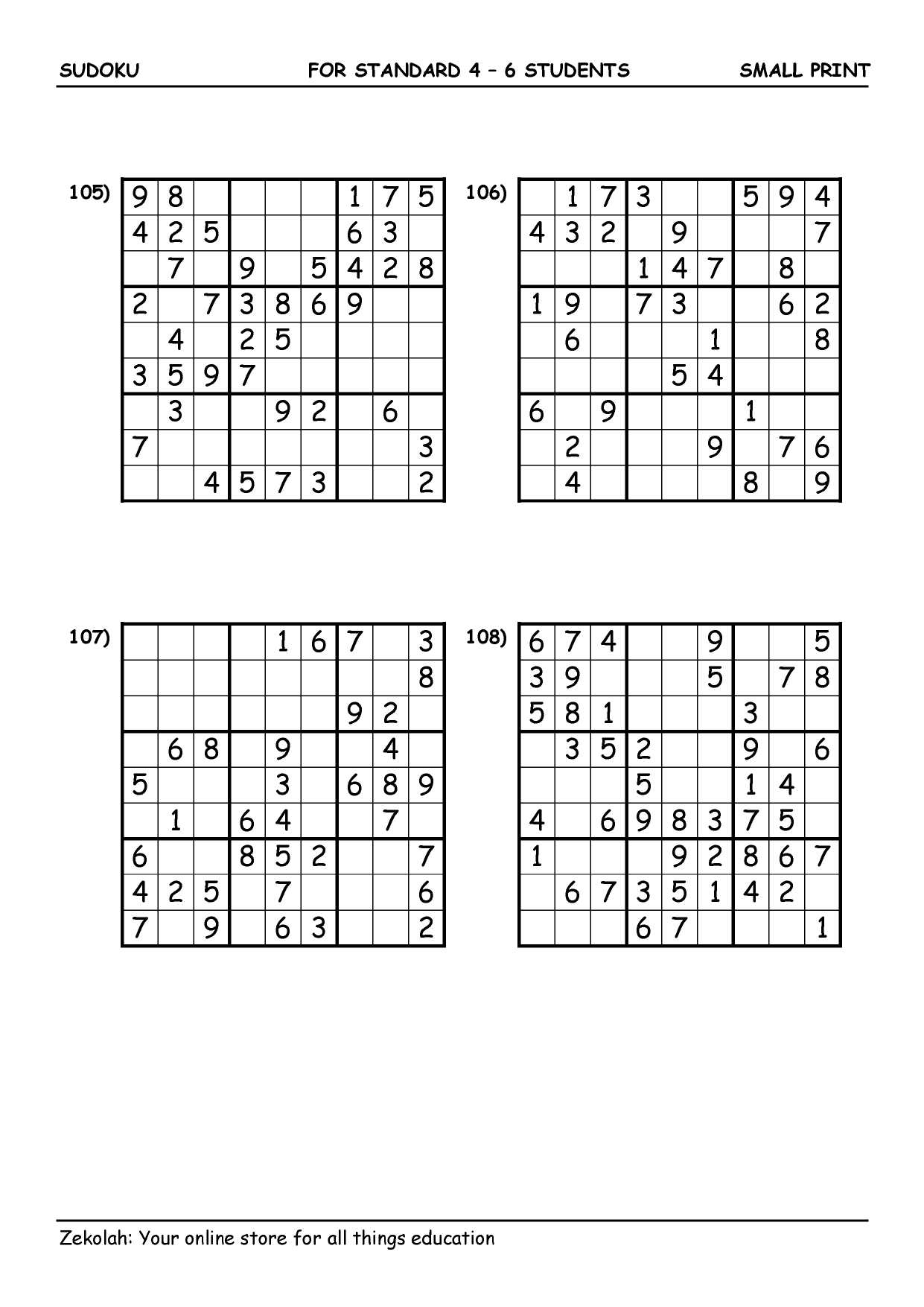 Printable Easy Sudoku on Easy Sudoku Easy Printable Sudoku Puzzles 105 108  Print And Solve